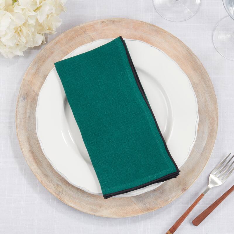 Stonewashed Linen Napkins With Stitched Border Design (Set of 4)