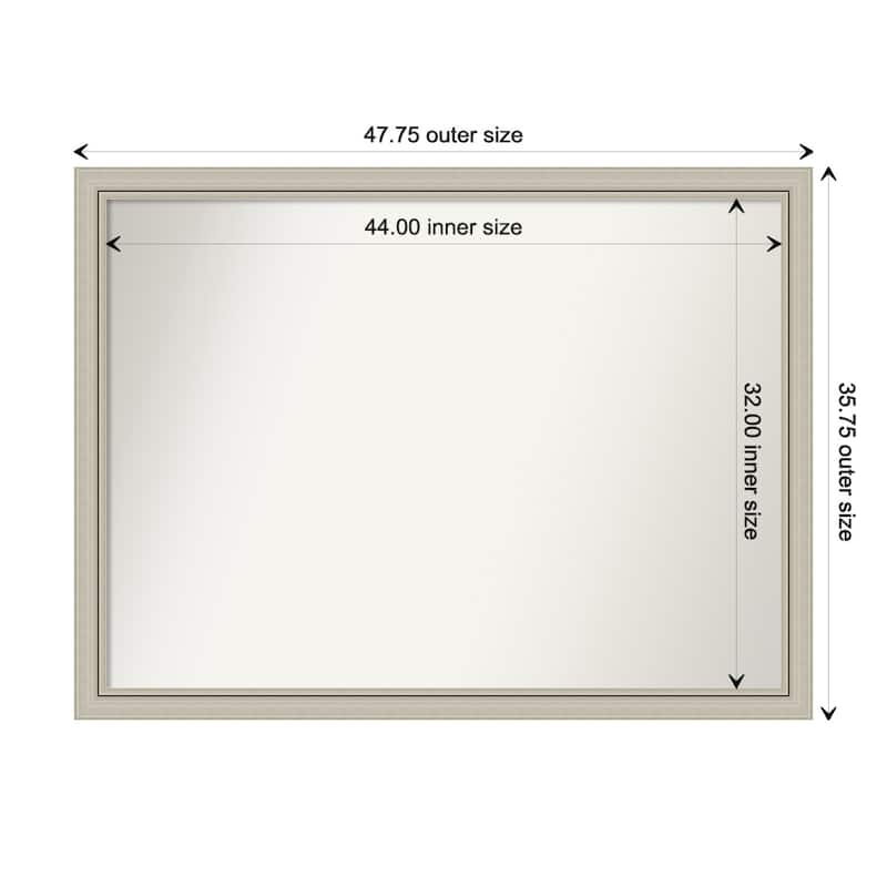 Romano Silver Narrow Framed Non-Beveled Custom Wall Mirror, Bathroom Vanity Mirror - Outer Size: 47.75 x 35.75