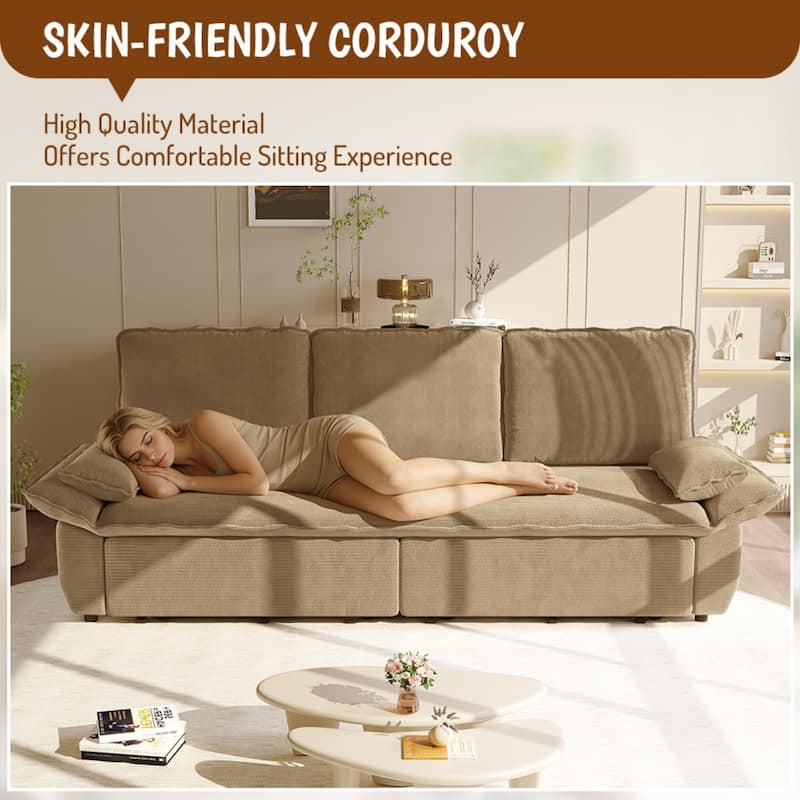 94.5" Corduroy Convertible Pull Out Sofa Bed