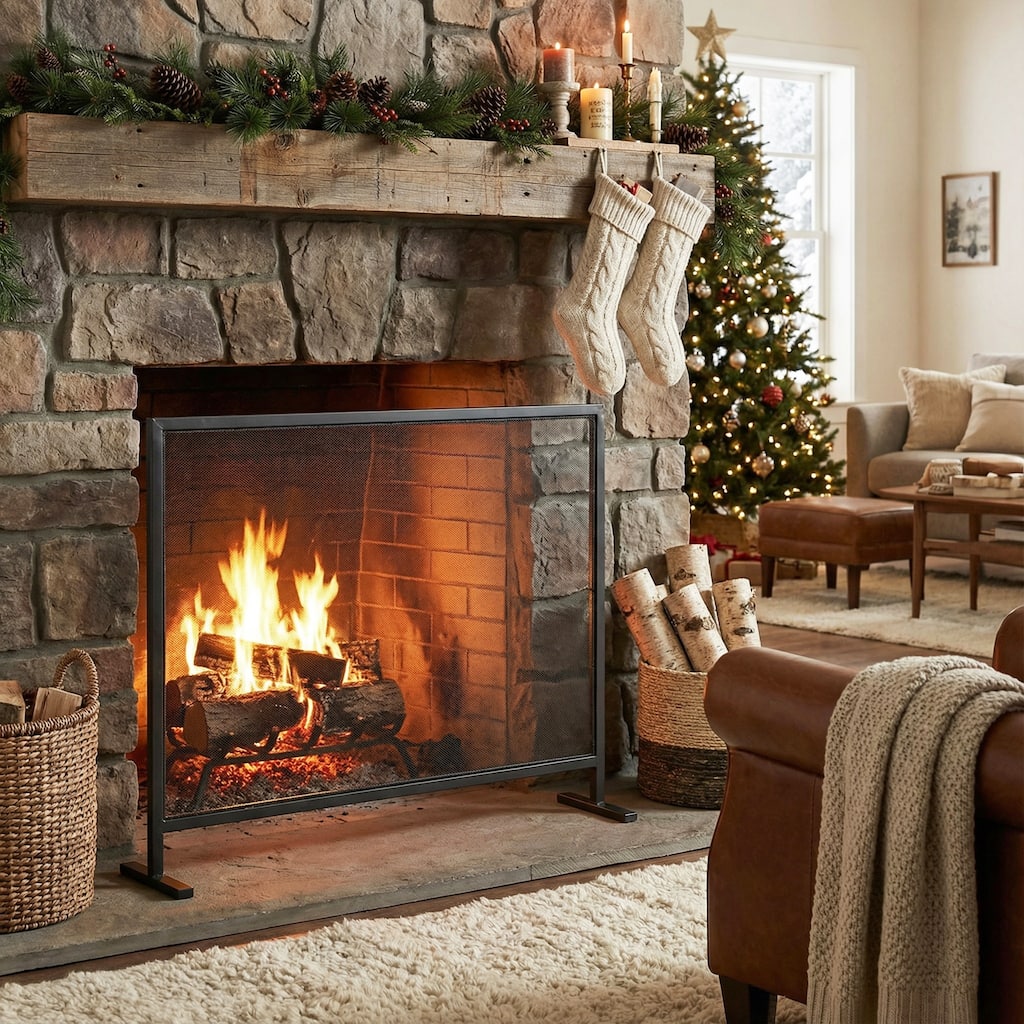 Christopher Knight Home - Regina Modern Iron Fireplace Screen with Fine Mesh Guard - 38" W x 30" H