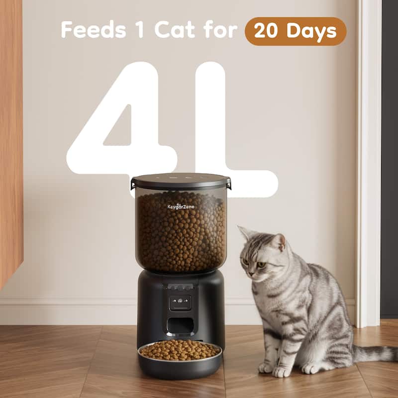 Smart Automatic Pet Feeder with HD Camera, WiFi App Control, Dual Power Supply & Voice Recording for Cats and Small Dogs, Black