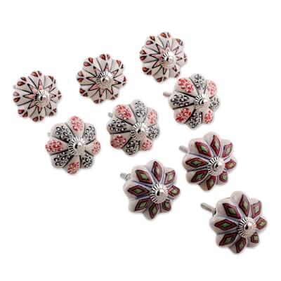 Novica Handmade Palatial Spring Ceramic Knobs (Set Of 9)