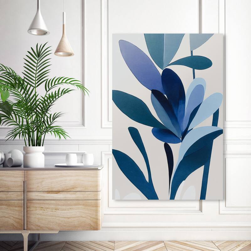 Wynwood Studio Abstract Plant Elegance Blue and Modern & Contemporary Wall Art Canvas Print - 54 x 36
