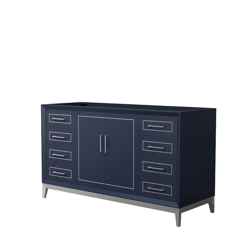 Marlena 60-Inch Single Vanity Cabinet - Dark Blue, Brushed Nickel Trim, No Top