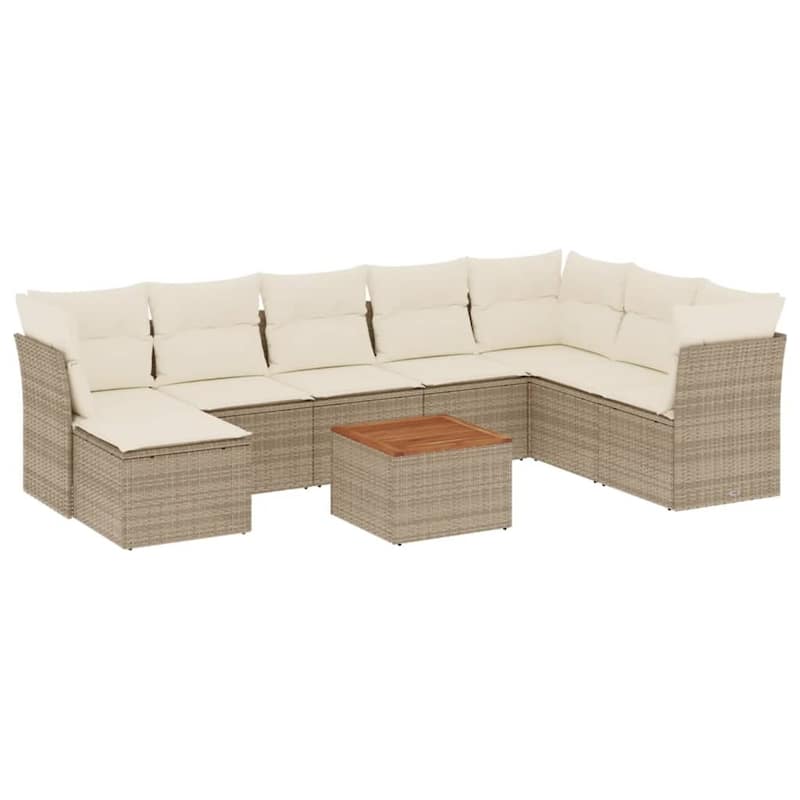 vidaXL Patio Sofa Set with Cushions Outdoor Furniture 9 Piece Poly Rattan - 24.4 x 24.4 x 27.2