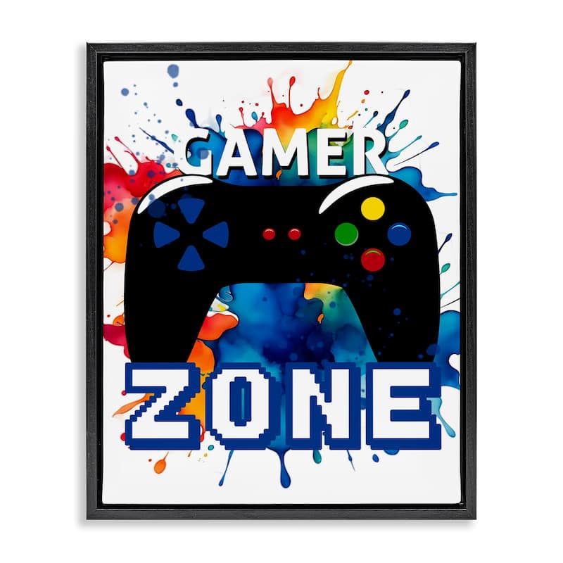 Stupell Vivid Modern Gamer Zone Framed Floater Canvas Wall Art Design By Kim Allen - 17 x 21 - Black