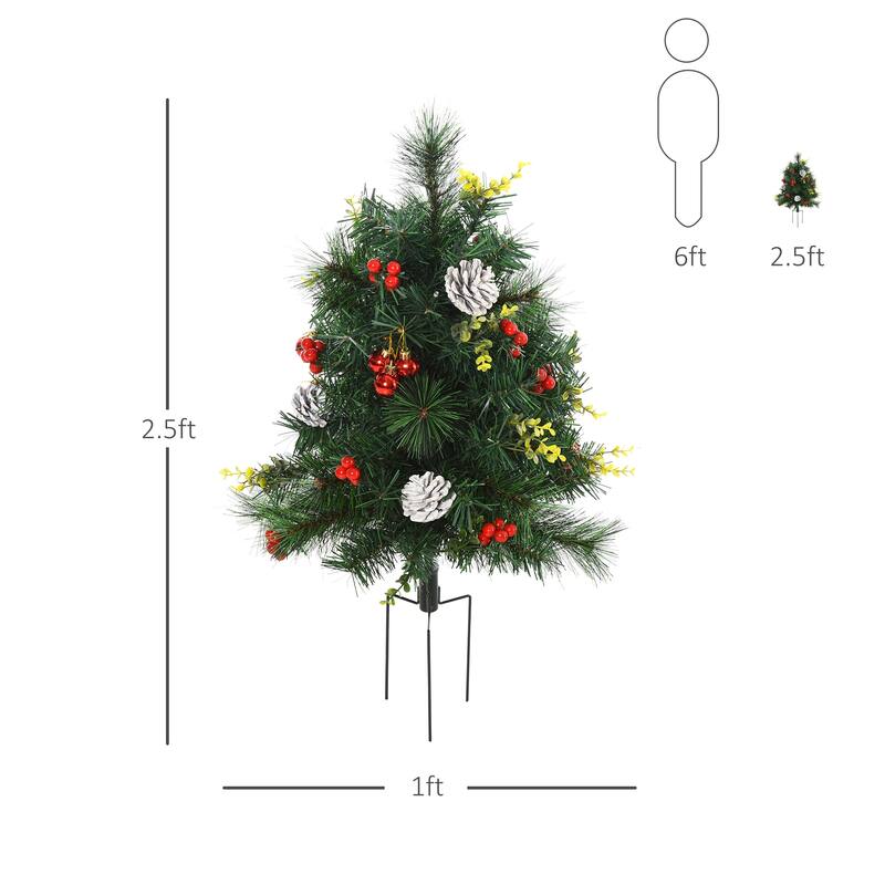 2.5FT Outdoor Pre-Lit Artificial Pine Cordless with 24 Warm White Lights & Stakes(2PCS Sets)