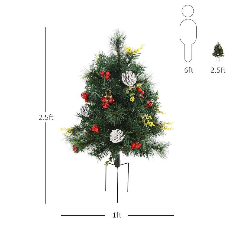 22.5in Christmas Tree 2-Pack Outdoor Pre-Lit Artificial Pine with 24 Warm White Lights and Stakes