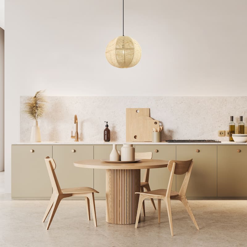 River of Goods Black and Ivory Jute and Metal 19-Inch Globe Pendant Light with Adjustable Hanging Cord - 19" x 19" x 73"