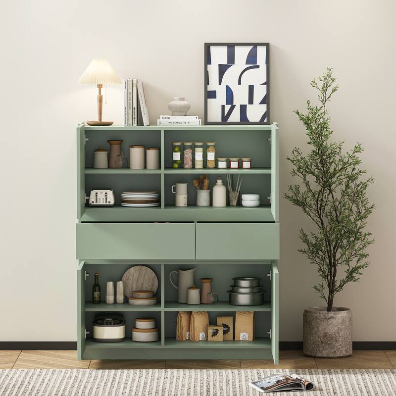 Green 4 Door Wooden Storage Cabinet with Convenient Drawers