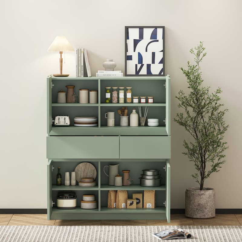 Wooden storage cabinet with 4 doors and 2 drawers