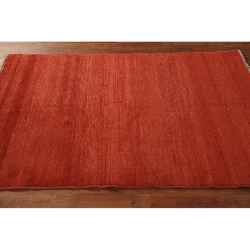 Orange Striped Gabbeh Oriental Rug Handmade Wool Carpet - 3'10" x 5'8"
