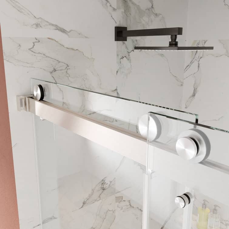 DeerValley 56" - 60" W x 76" H Double Sliding Frameless Shower Enclosure, Stainless Steel Accessories