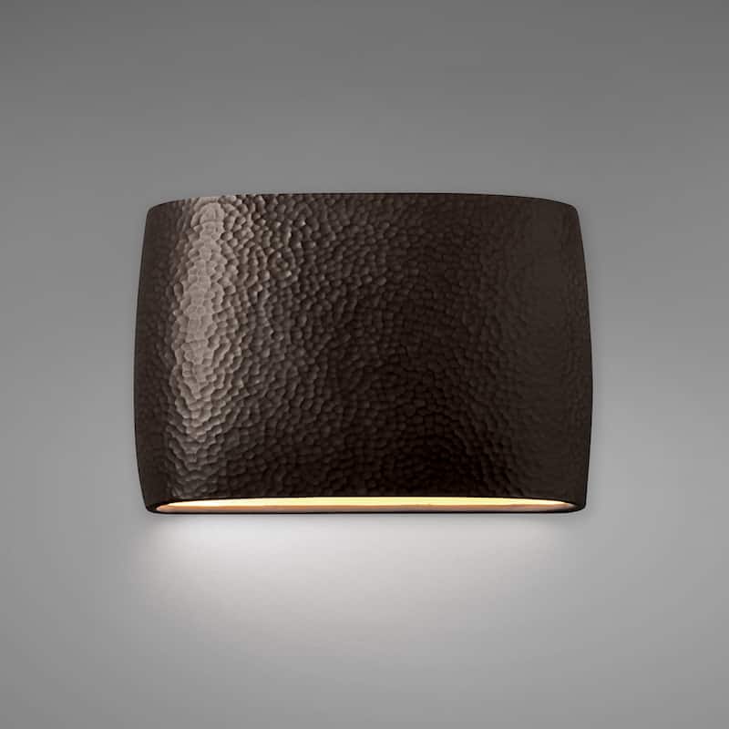 Carbon Loft Jiyuu 2-light ADA Large Hammered Iron Closed Top Wide Oval Outdoor Wall Sconce - Hammered Iron