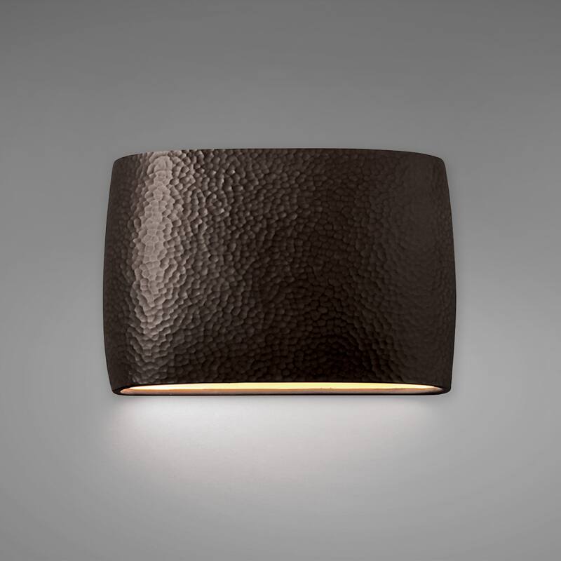 Carbon Loft Jiyuu 2-light ADA Large Hammered Iron Closed Top Wide Oval Wall Sconce - Hammered Iron