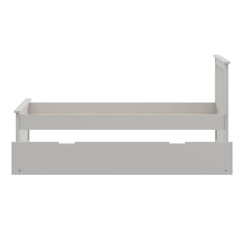 Twin Size Solid Wood Trundle Bed Frame with Pull-Out Toddler Bed and Heavy Duty Kids Bed