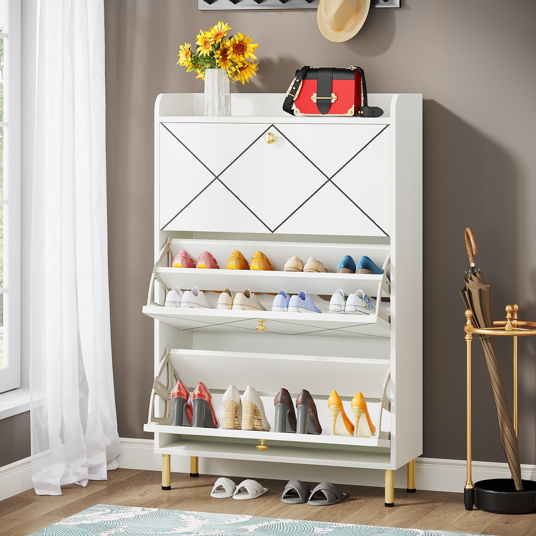 Shoe Rack Storage Shelf 4 Shelves Hallway Entryway Holds 24 Pairs 40 Inches  Long, 1 unit - Foods Co.