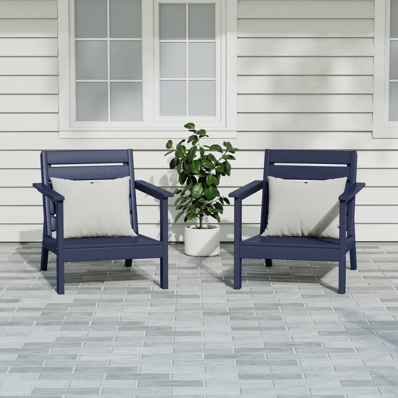 Birchwood All Weather HDPE Outdoor Patio Deep Seating Arm Chair (Set of 2) - Navy Blue