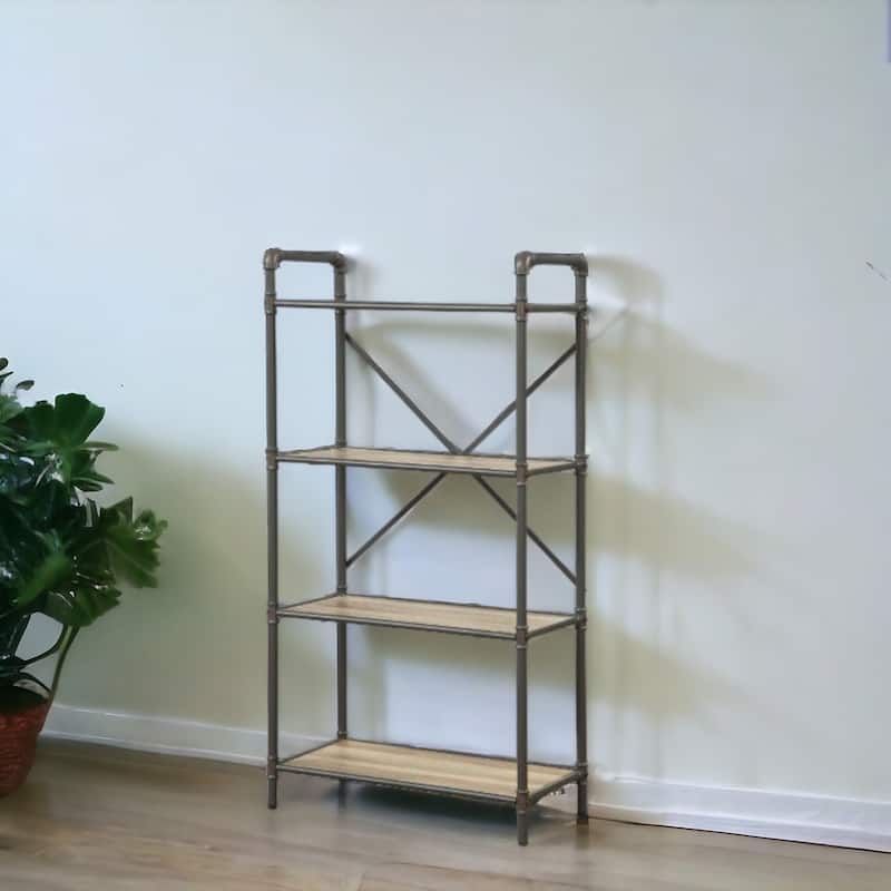 49inch Gray Brown Metal Four Tier Etagere Bookcase - Gray Brown