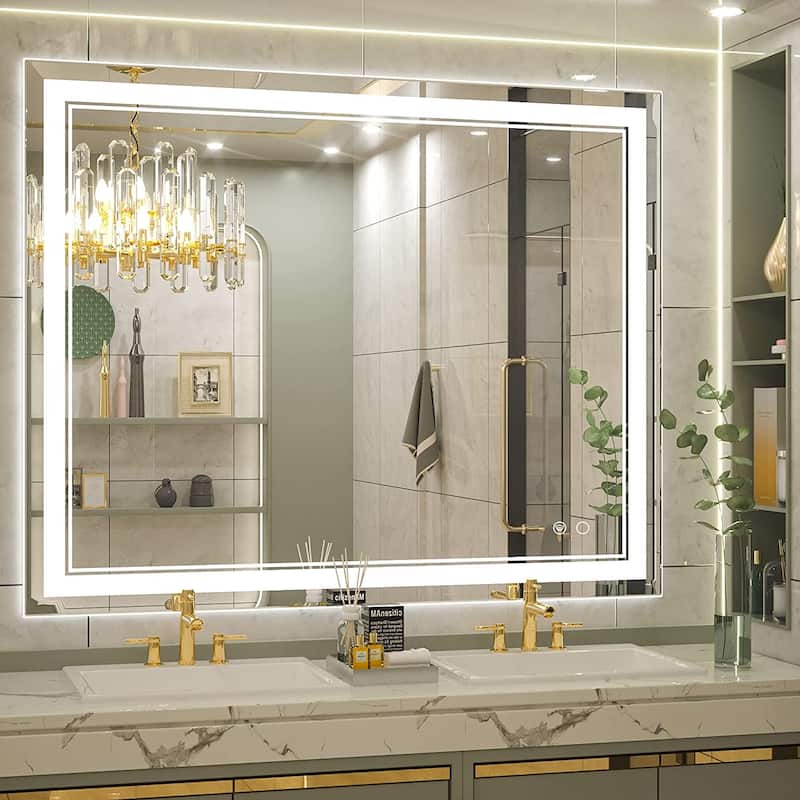 KEONJINN LED Bathroom Vanity Mirror, Wall Mounted Anti-Fog Dimmable Mirror - 40x32