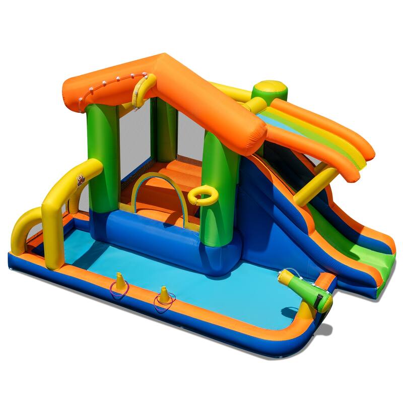 Kids 8-in-1 Inflatable Bouncer with Slide Splash Pool Basketball Hoop Football Goal and Ring Toss Games - 151" x 108" x 92"