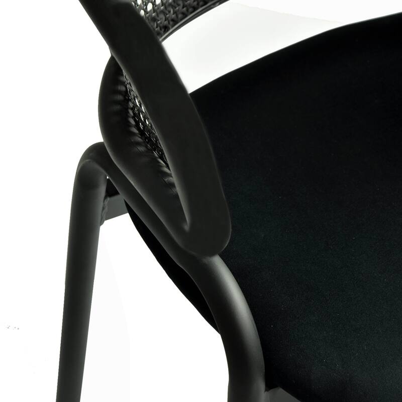 Ervilla Modern Upholstered Accent Side Chair with Wicker Back and Black Iron Legs for Dining Room & Kitchen, Set of 2