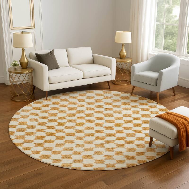 Premium Washable Super Soft Casual Checkered Mayfield Rug - Orange - 8' x 8'