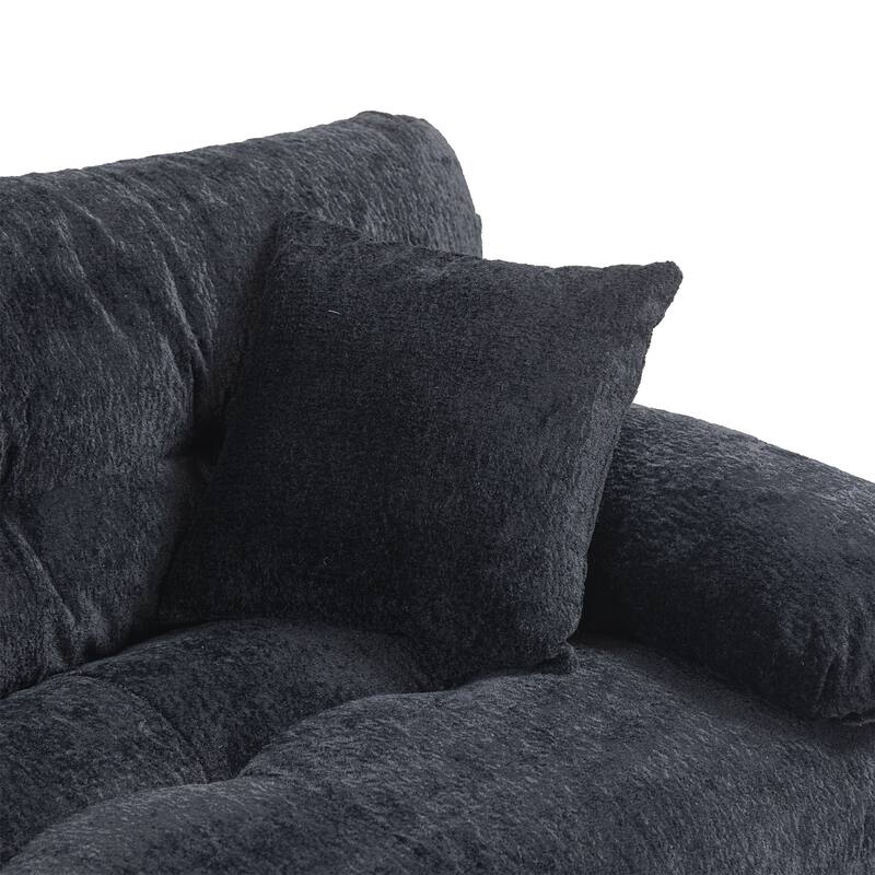 Two-seat Black Breathable Chenille Sofa Sleeper with Dual-Layer Cushion and Two Pillows