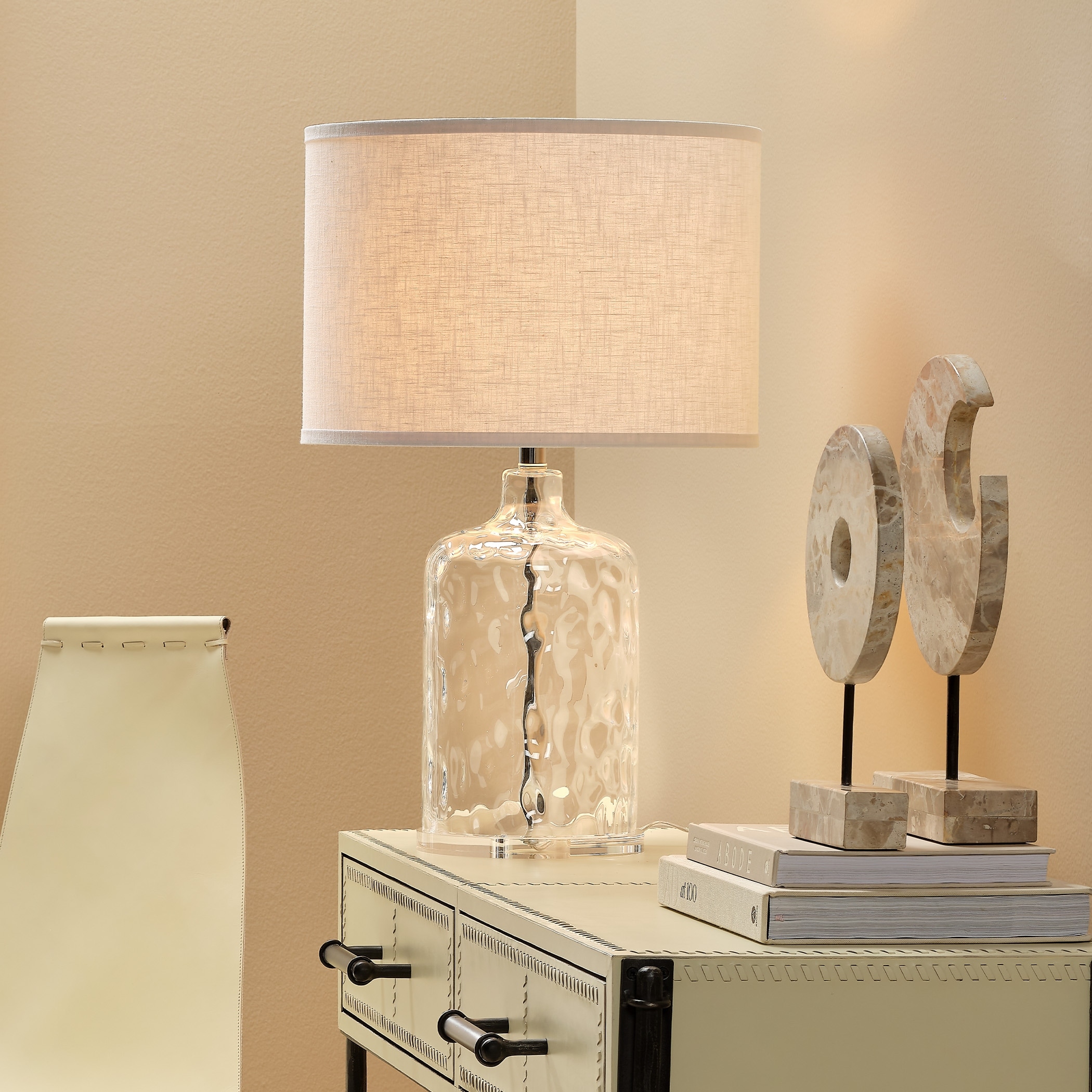 Alden Decor Daisy Glass Table Lamp with Linen Shade