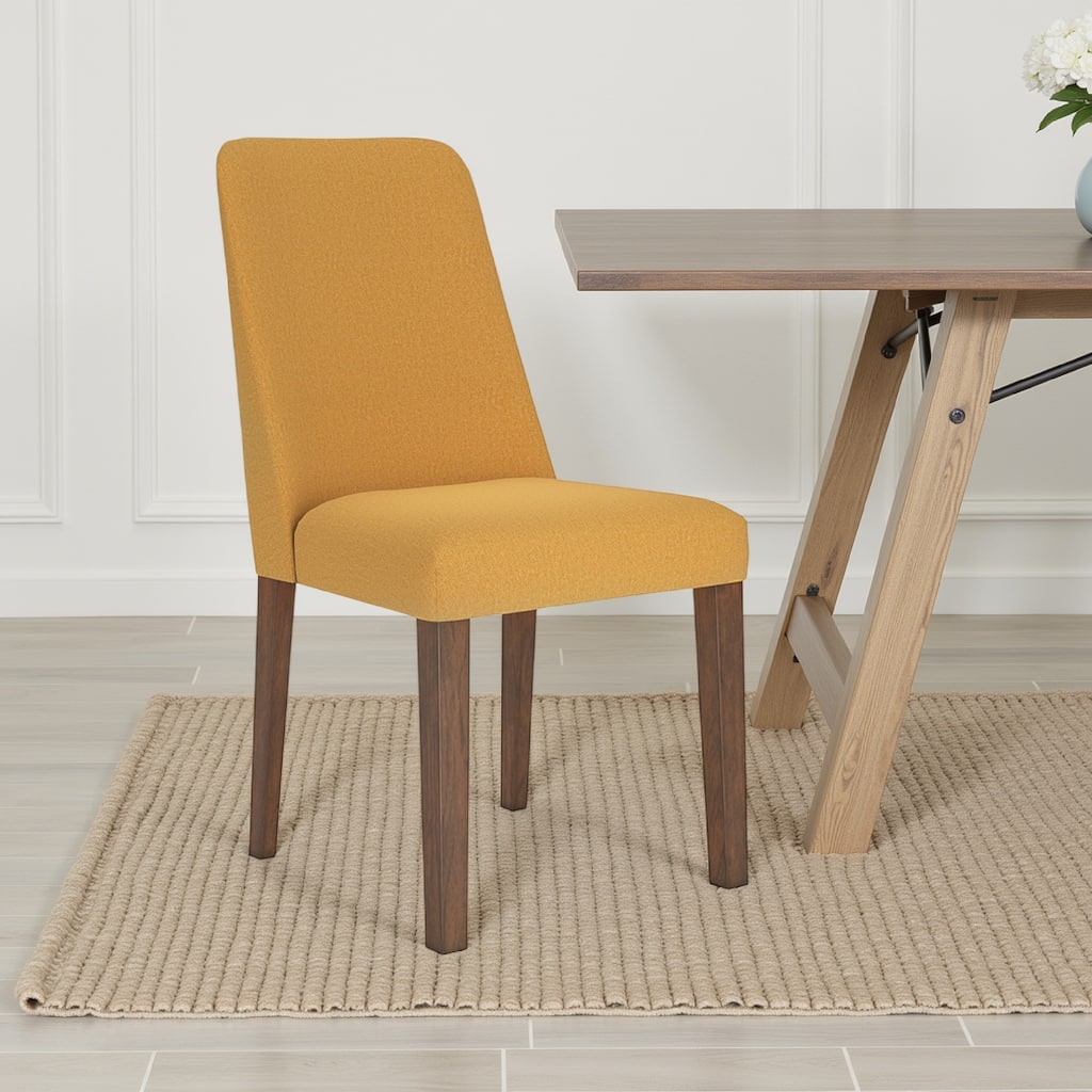 Jeyn Dining Side Chair Set of 2, Solid Hardwood, Yellow Polyester