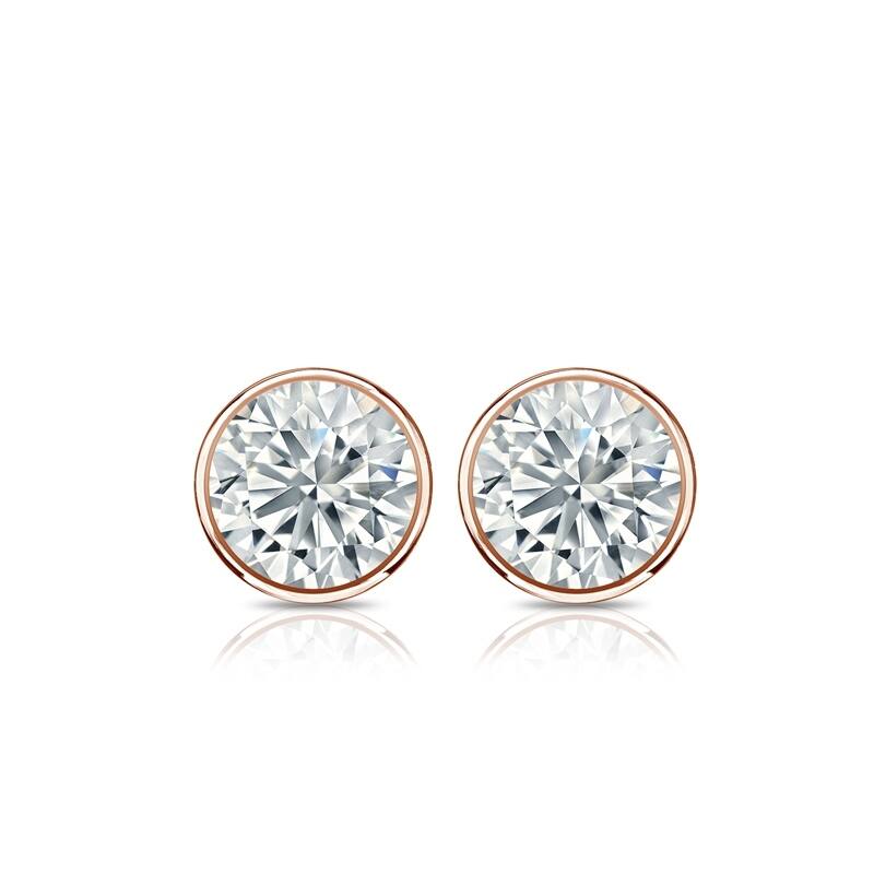 Auriya 14k Gold Lab Grown Round Diamond Stud Earrings 0.50 to 5.00 ct. tw. Bezel Push-Back (F-G VS)