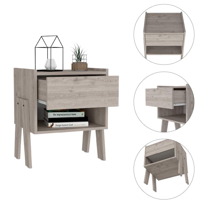 Nightstand Ferku,Open Shelf,One Drawer,Light Gray Finish，for Living Room,and Dining Room