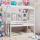 preview thumbnail 11 of 16, Twin House Loft Bunk Bed Kids Bed with Guardrails Semi-enclosed Roof Bedside Shelves and Ladder, Grey