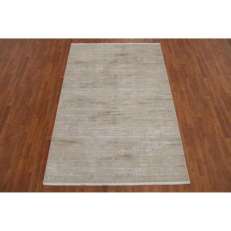 Machine Made Oriental Polyester Carpet Abstract Beige & Ivories Distressed Area Rug - 7' 5'' X 5' 2''