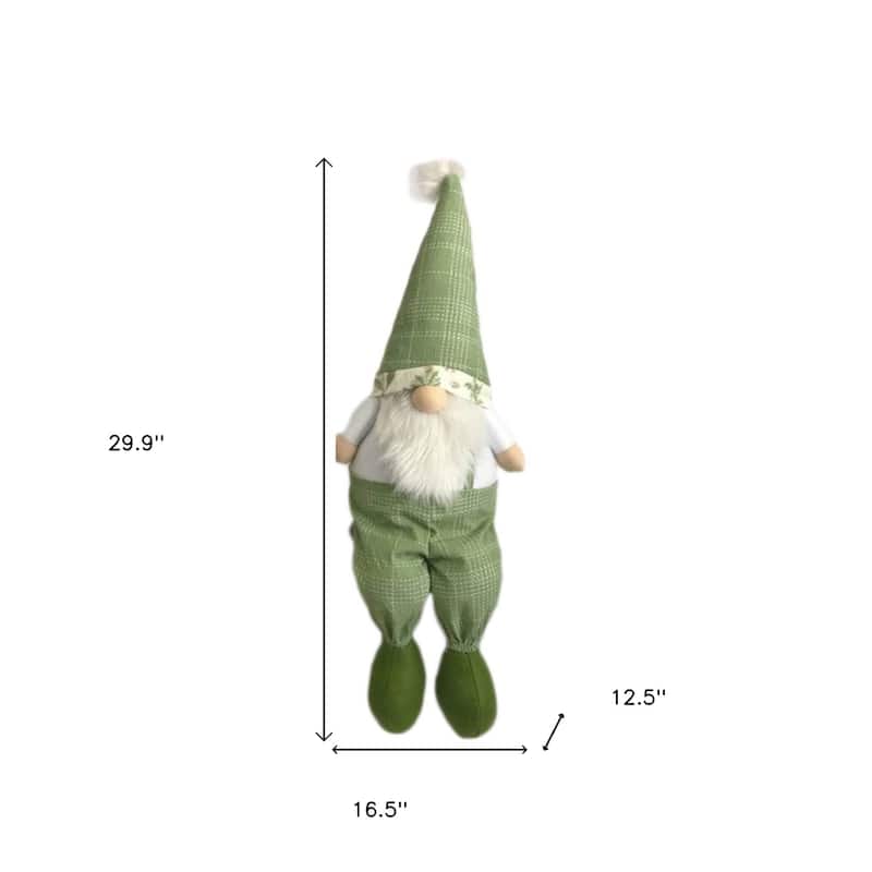 HomeRoots 30" Green and White Fabric Sitting Gnome - 12.5' X '29.9' X '16.5