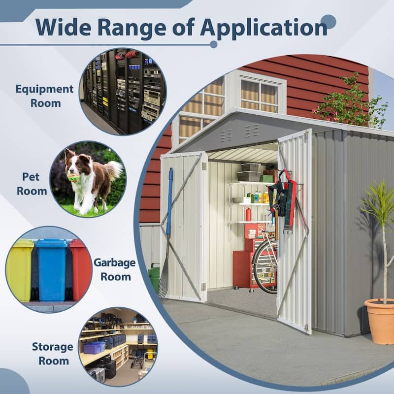 Outdoor Storage Shed, All Weather Metal Sheds with Lockable Doors, Tool Shed