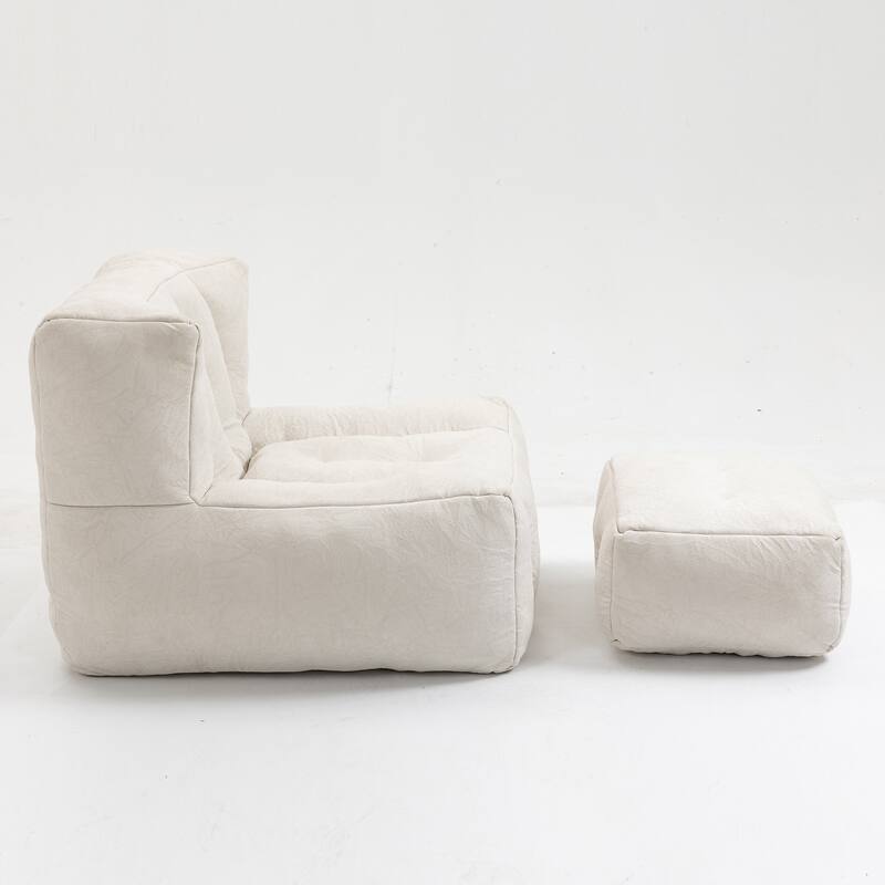 Fluffy Bean Bag Chair with Memory Foam and Ottoman, Super Soft Velvet Bean Bag for Adults & Kids, Comfortable Lazy Sofa