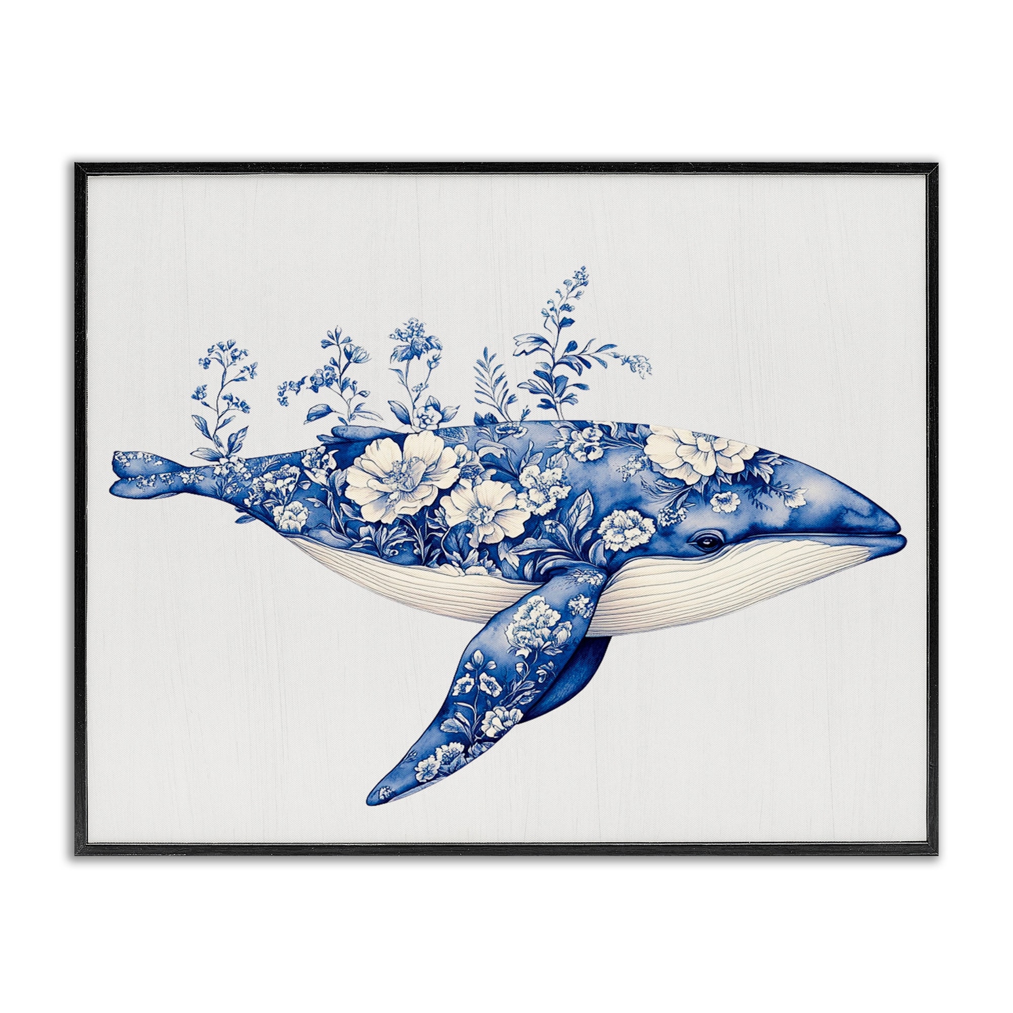 Stupell Blooming Toile Whale Framed Giclee Art Design By Lettered and Lined