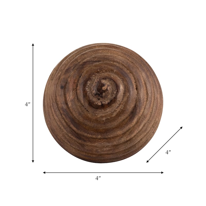 Sagebrook Home Natural Round Brown Ridged Wooden Orb Decor Contemporary Rustic