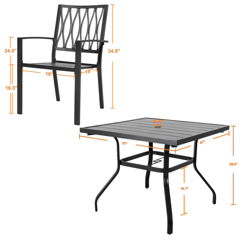 Outdoor 7-Piece and 5-Piece Dining Set with Umbrella Hole, Black