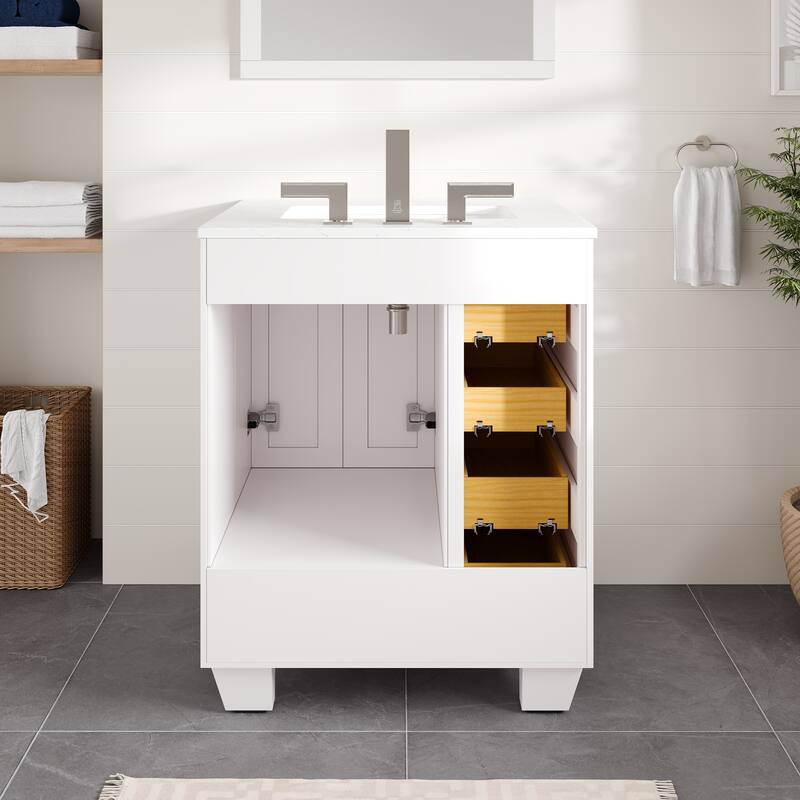 Eviva Acclaim Single Sink Bath Vanity with Carrara Quartz Top and Undermount Porcelain Sink