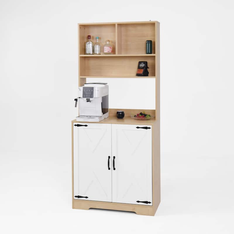 Pantry Cabinet with 2 Doors, 3-Tier Modern Kitchen Cabinet with Shelves, Freestanding Larder Cupboard
