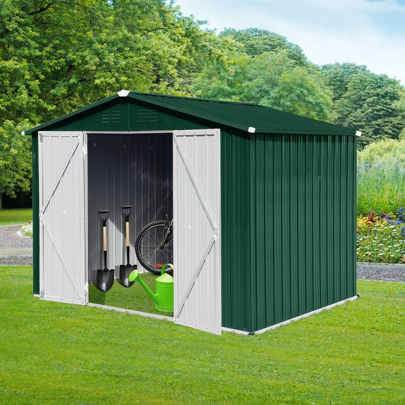 Apex Roof Metal Garden Shed with Hinged Door & Integrated Vents Outdoor Storage Shed Tool Shed with Security Lock