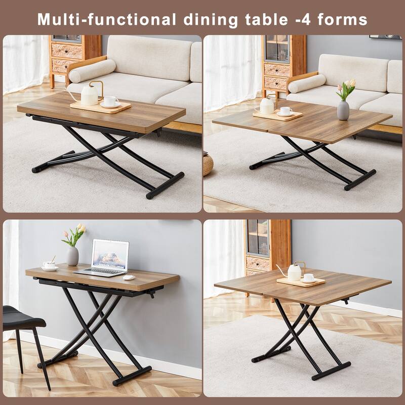 Modern minimalist multifunctional lift table with 0.8 inch thick MDF desktop and black metal legs,dressing table, coffee table