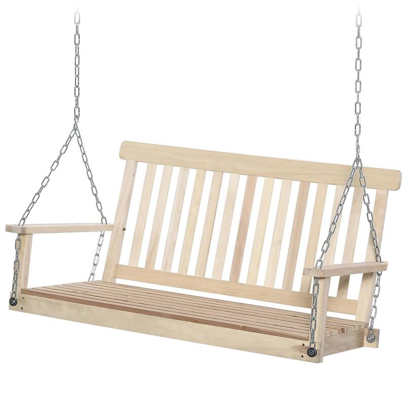 2-Seat Hanging Porch Swing, Slatted Design, Chains, 440 lbs Capacity