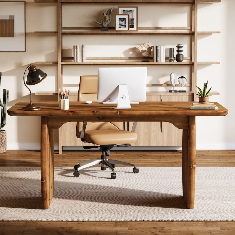 63-Inch Solid Wood Executive Desk with Sturdy Legs