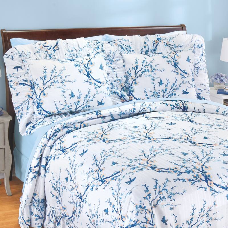 Audrey Blossoms Plissé Ruffled Edge Pillow Sham - White - 9.000 x 5.500 x 1.500