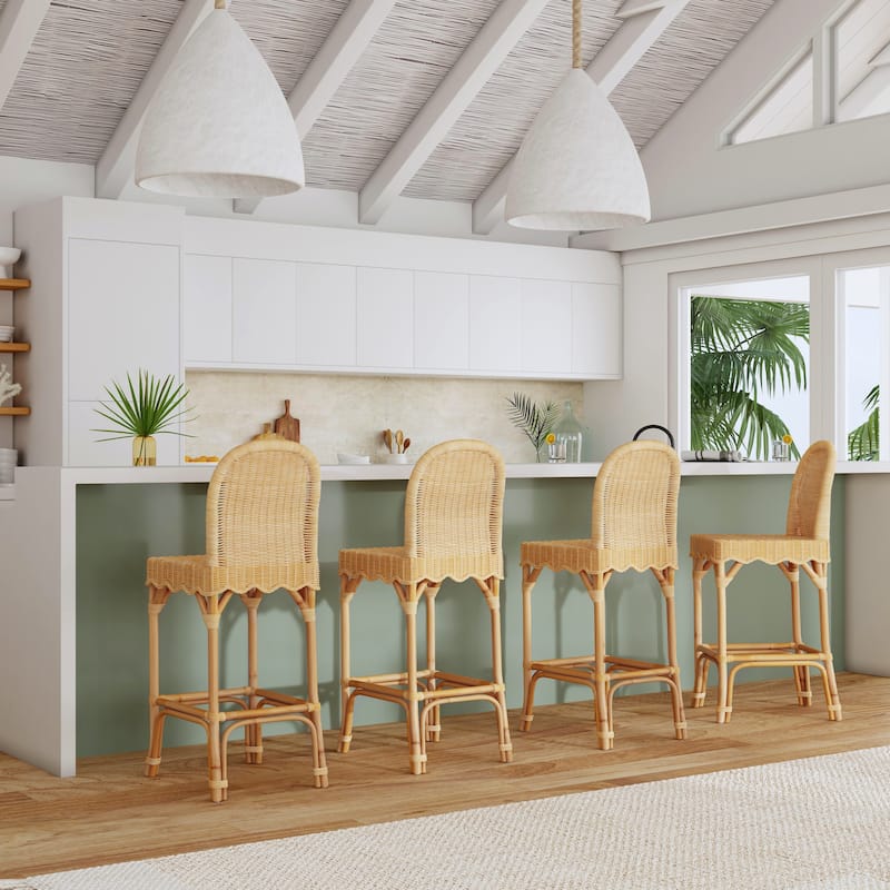 Flora Rattan 30" Scalloped Edge Bar Stool - Natural Rattan