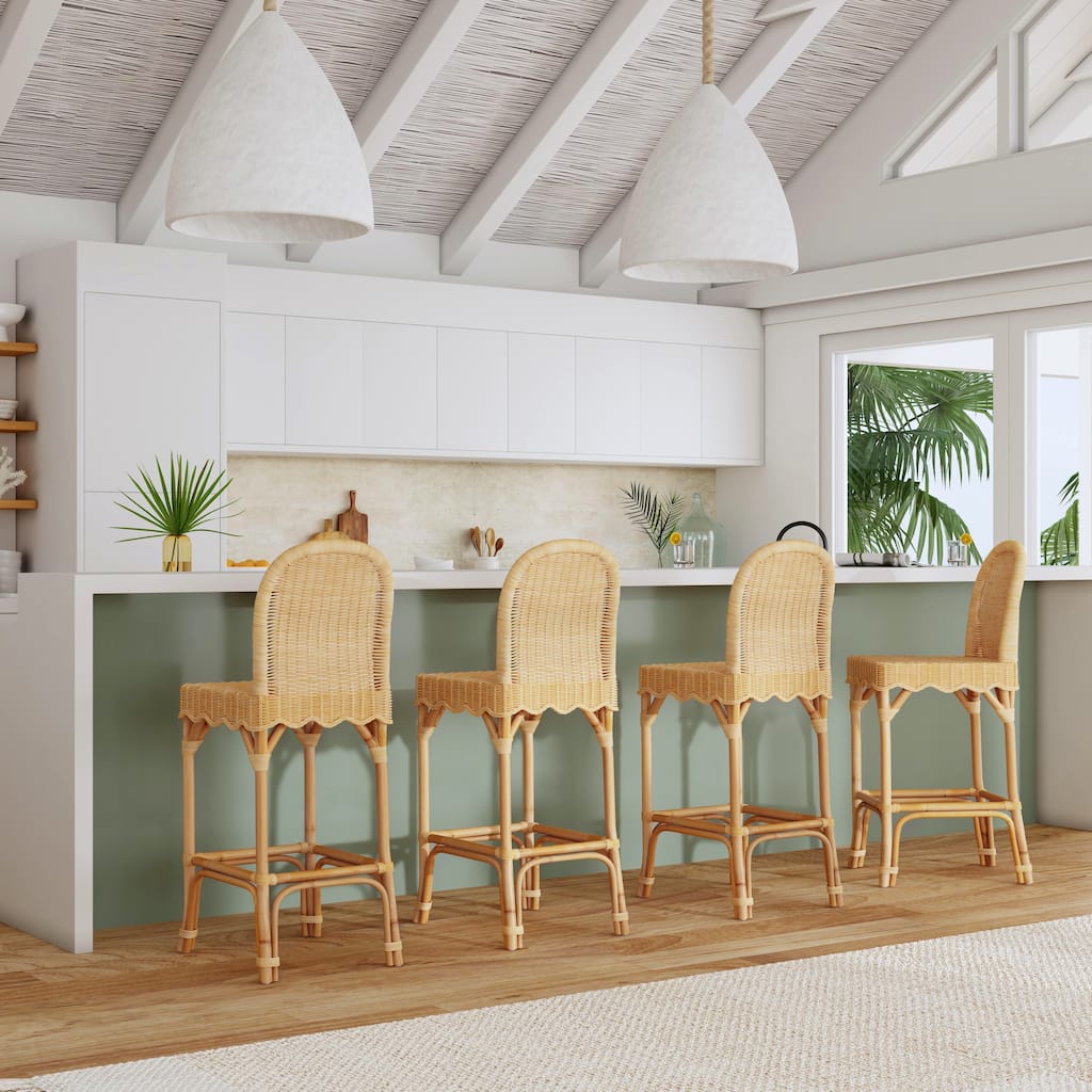 Flora Rattan 30" Scalloped Edge Bar Stool