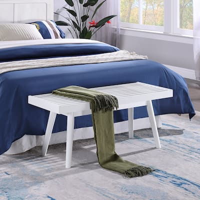 Solid Wood Slatted Bench, 41.30-Inch Long, White